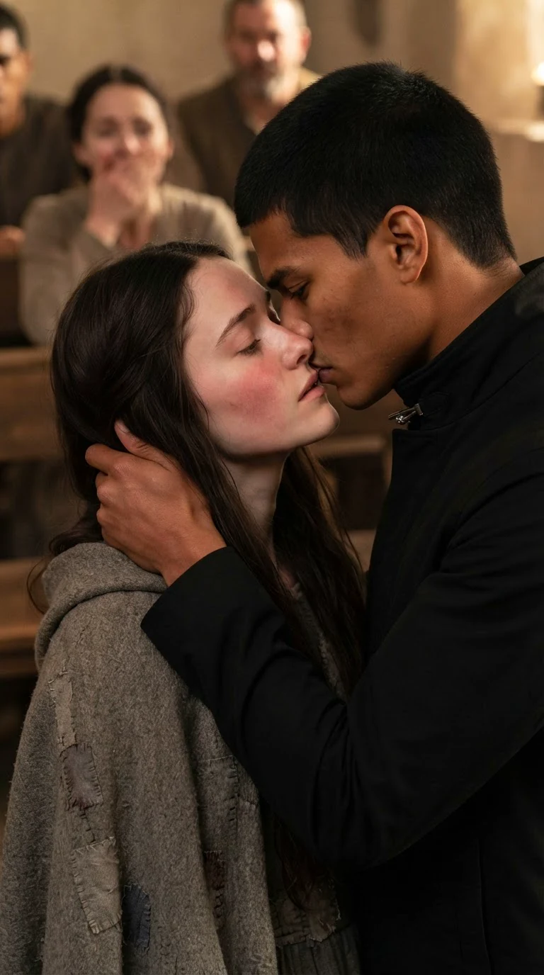 The kiss deepens, Linnea's eyes closed, a shocked pack watching behind.