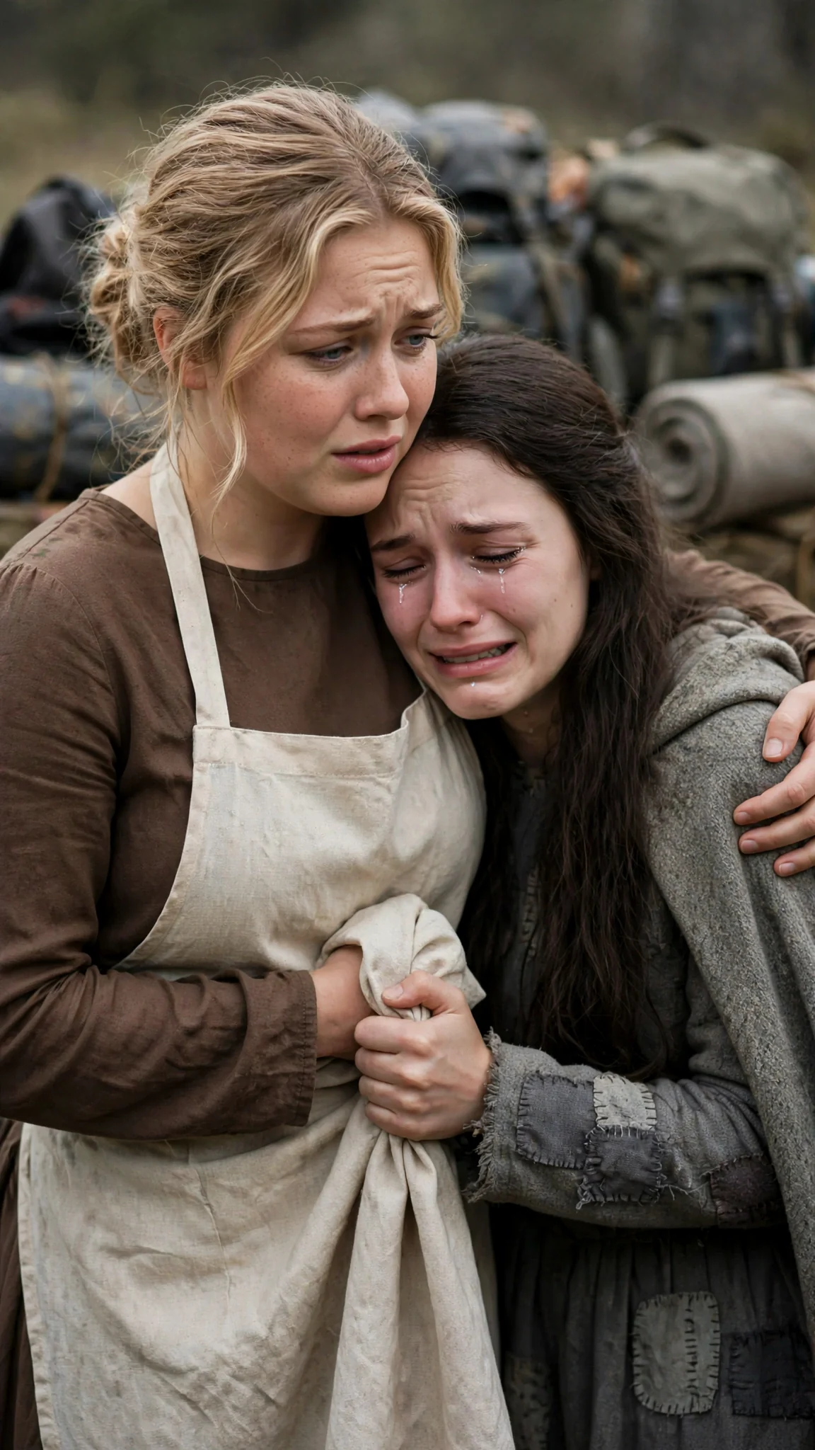 Jessa wraps an arm around Linnea in the crowd, holding her up.