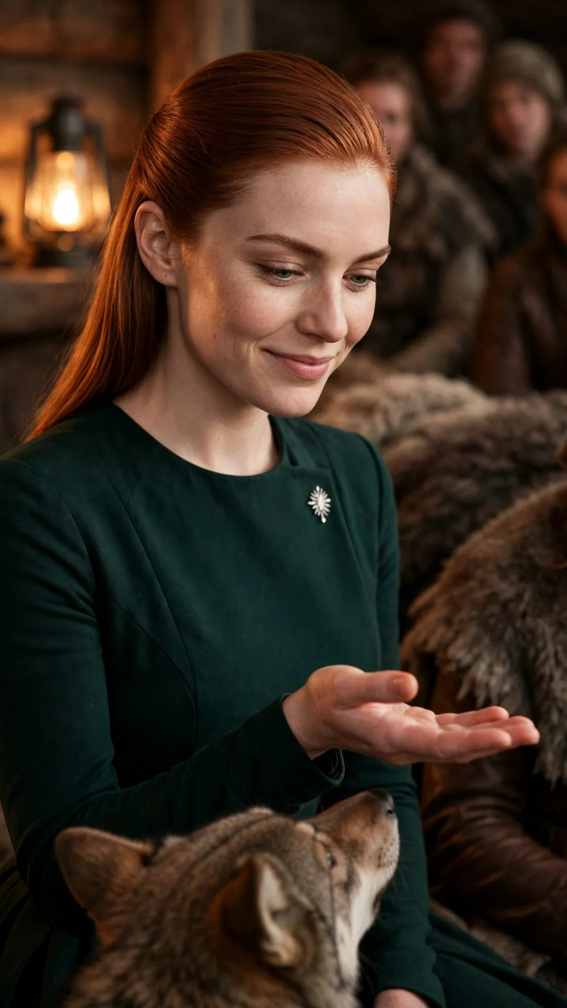 Verity speaks with a small, patient smile, one hand raised.