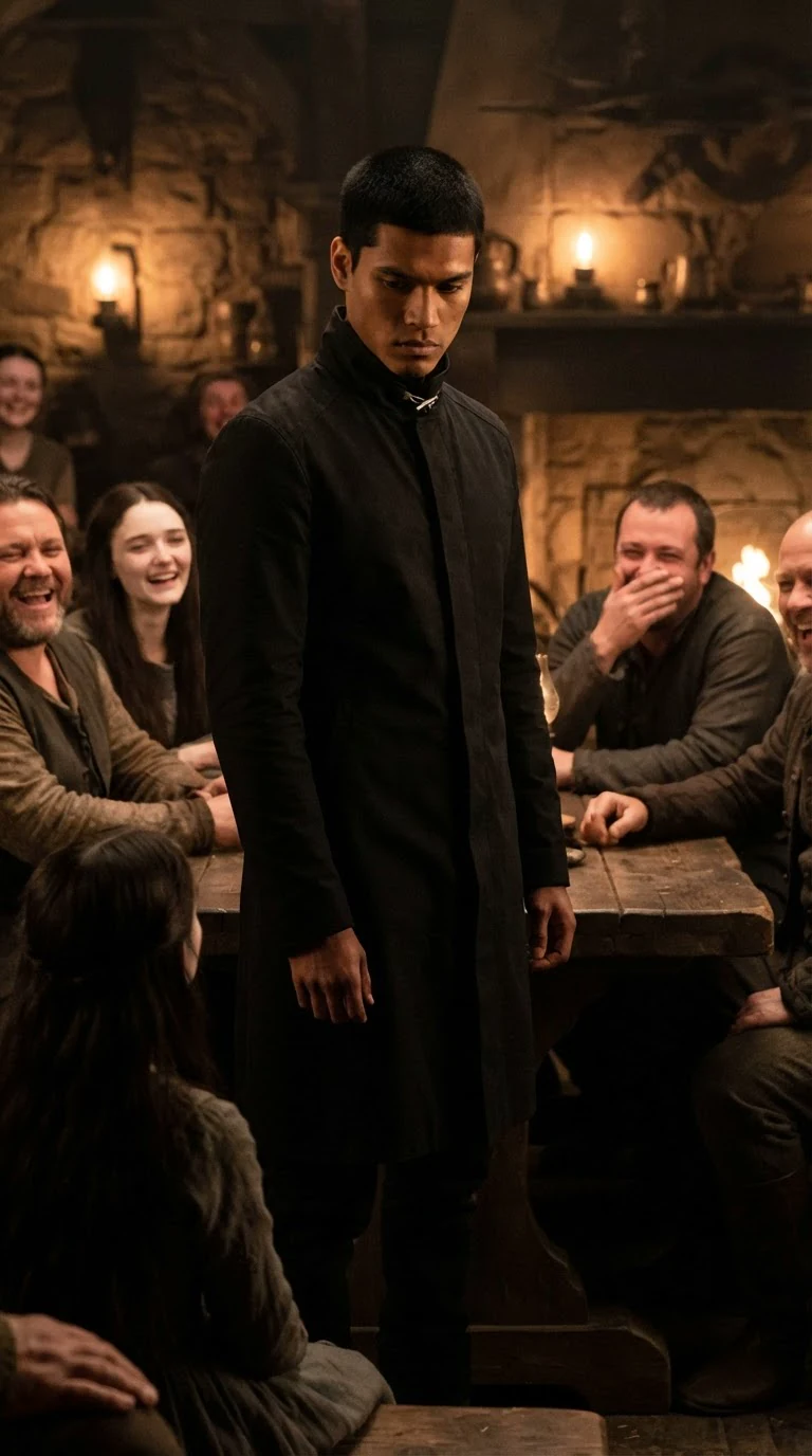 Torren stands at the high table and speaks down at Linnea while the pack laughs.