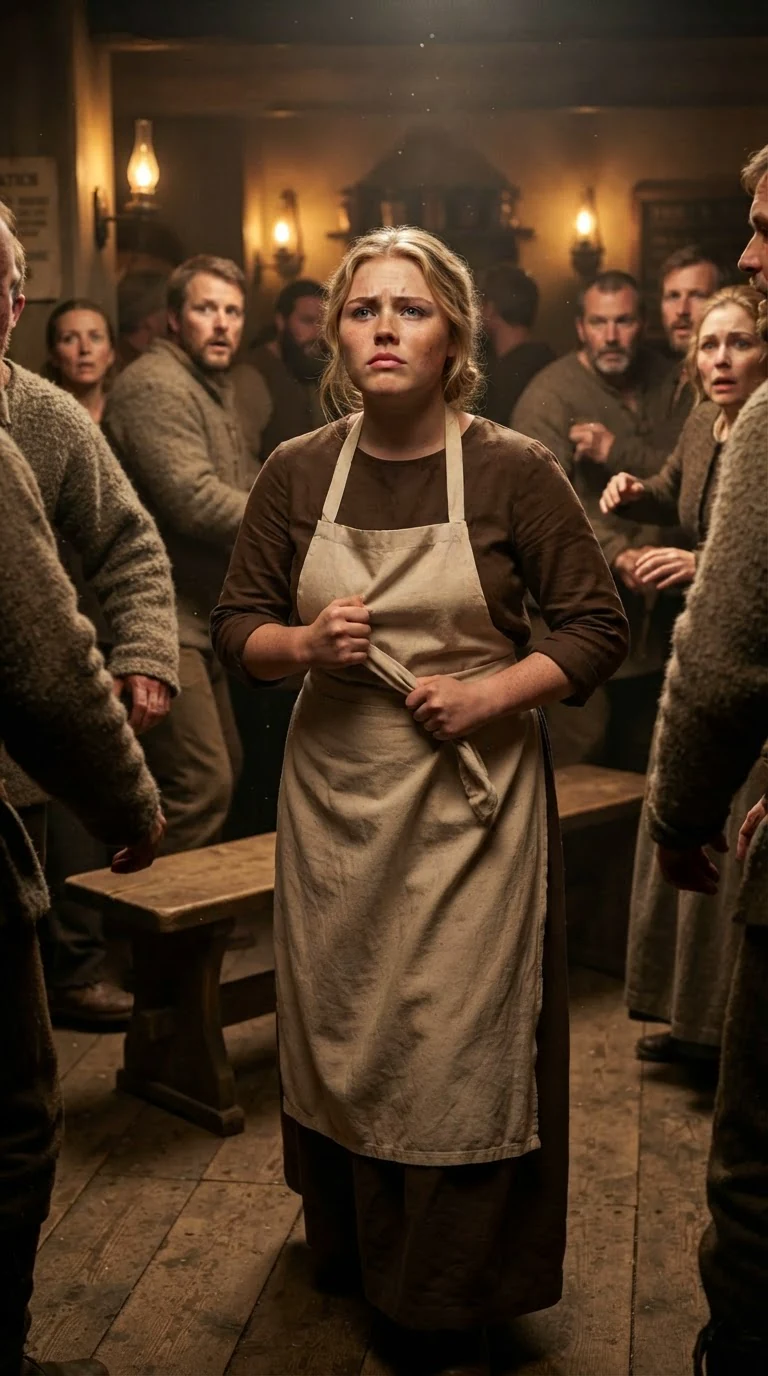 Jessa pushes out of the crowd with her apron twisted in both fists.