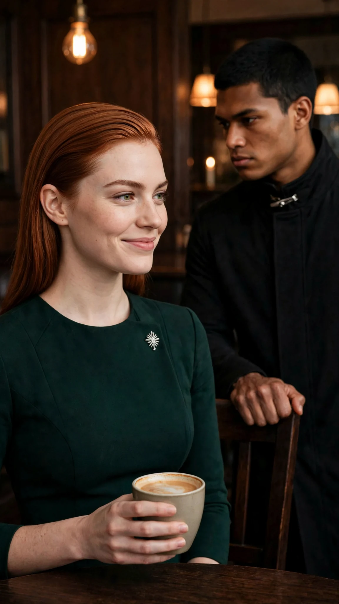 Verity smiles coldly while Torren grips the back of a chair, the wood creaking.