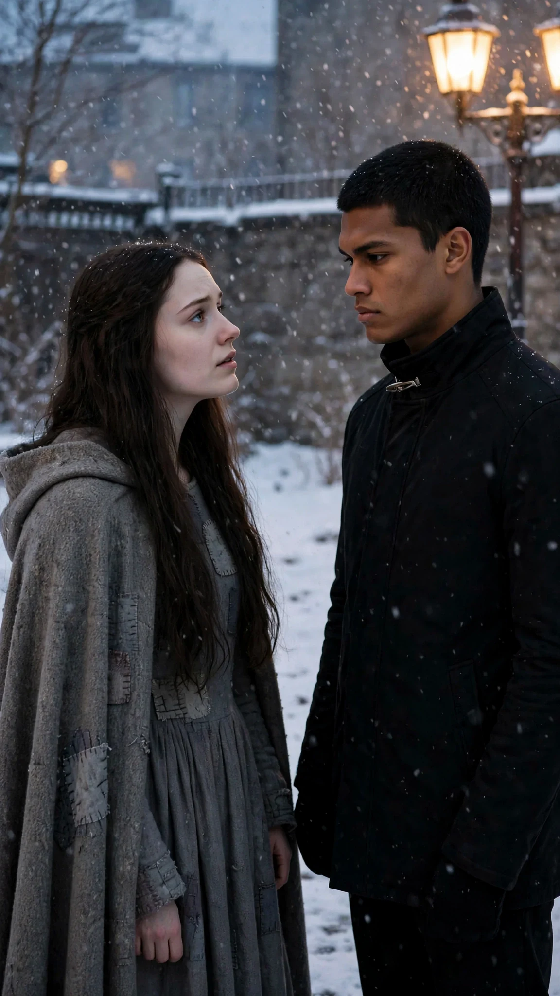 Linnea turns to look at Torren in his black coat.