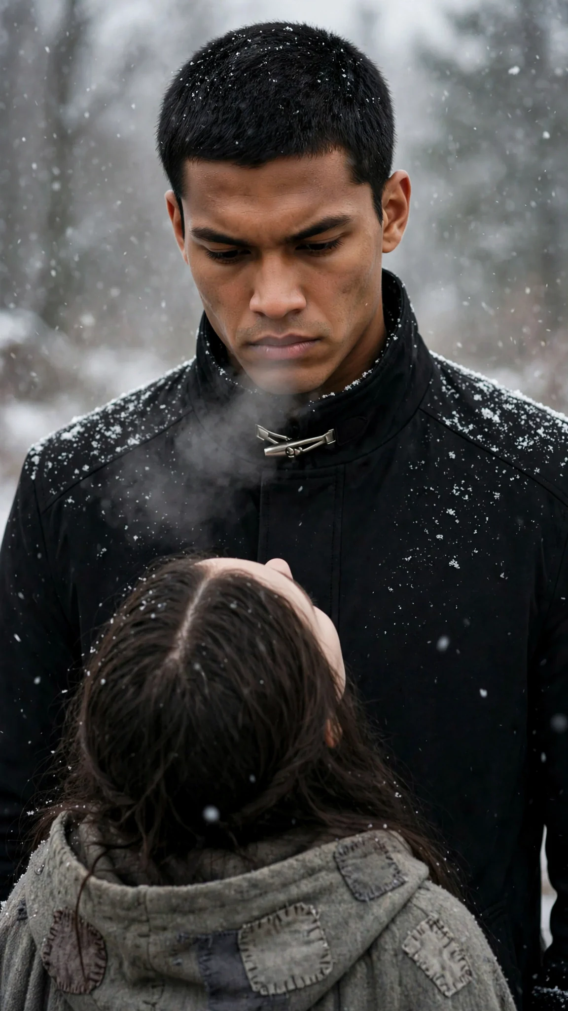 Torren's cold face as he speaks down to her.