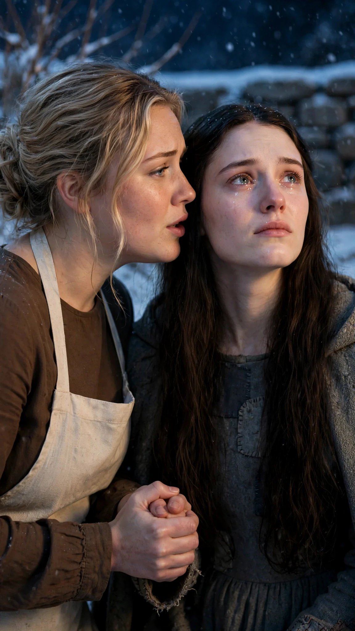 The blonde healer squeezes Linnea's fingers and whispers to her.
