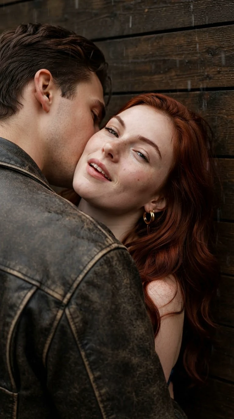 The auburn-haired woman's face over the man's shoulder, greedy and flushed.
