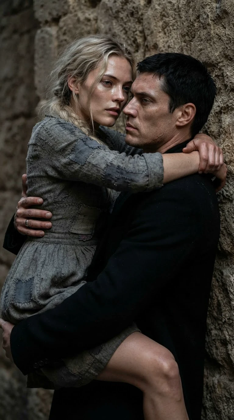 Close on their faces as he moves inside her, her legs wrapped around his waist.
