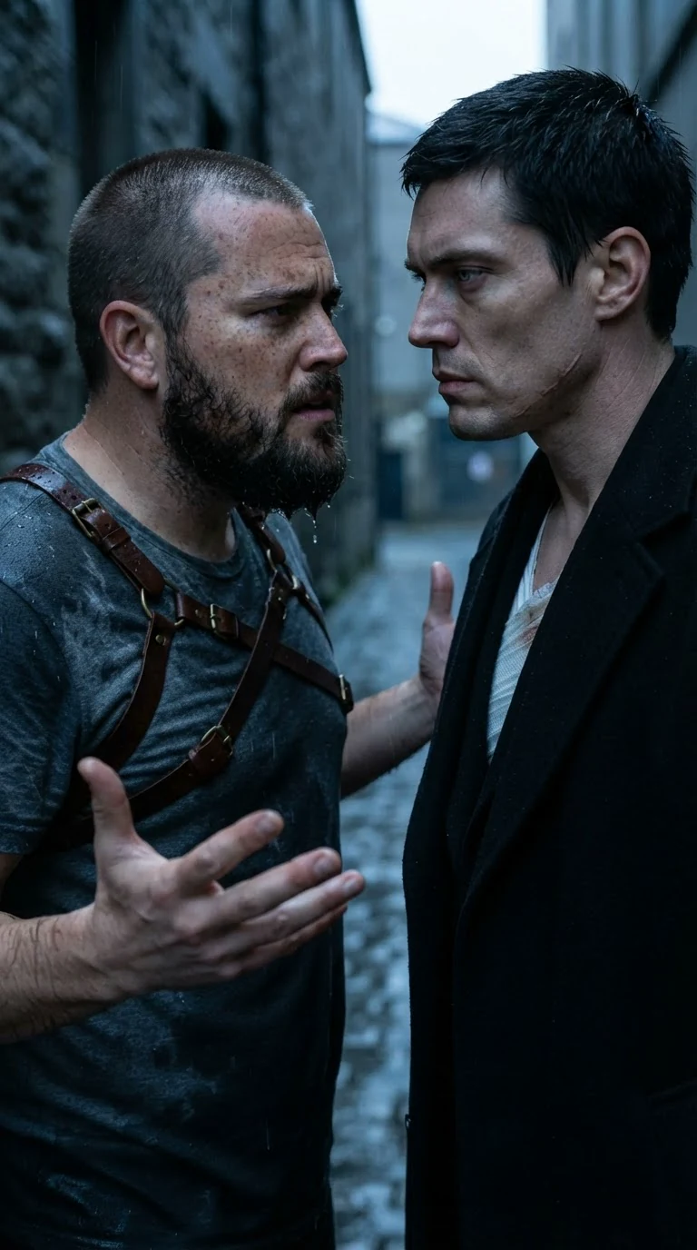 The Beta argues with the Alpha, both men tense near the window.