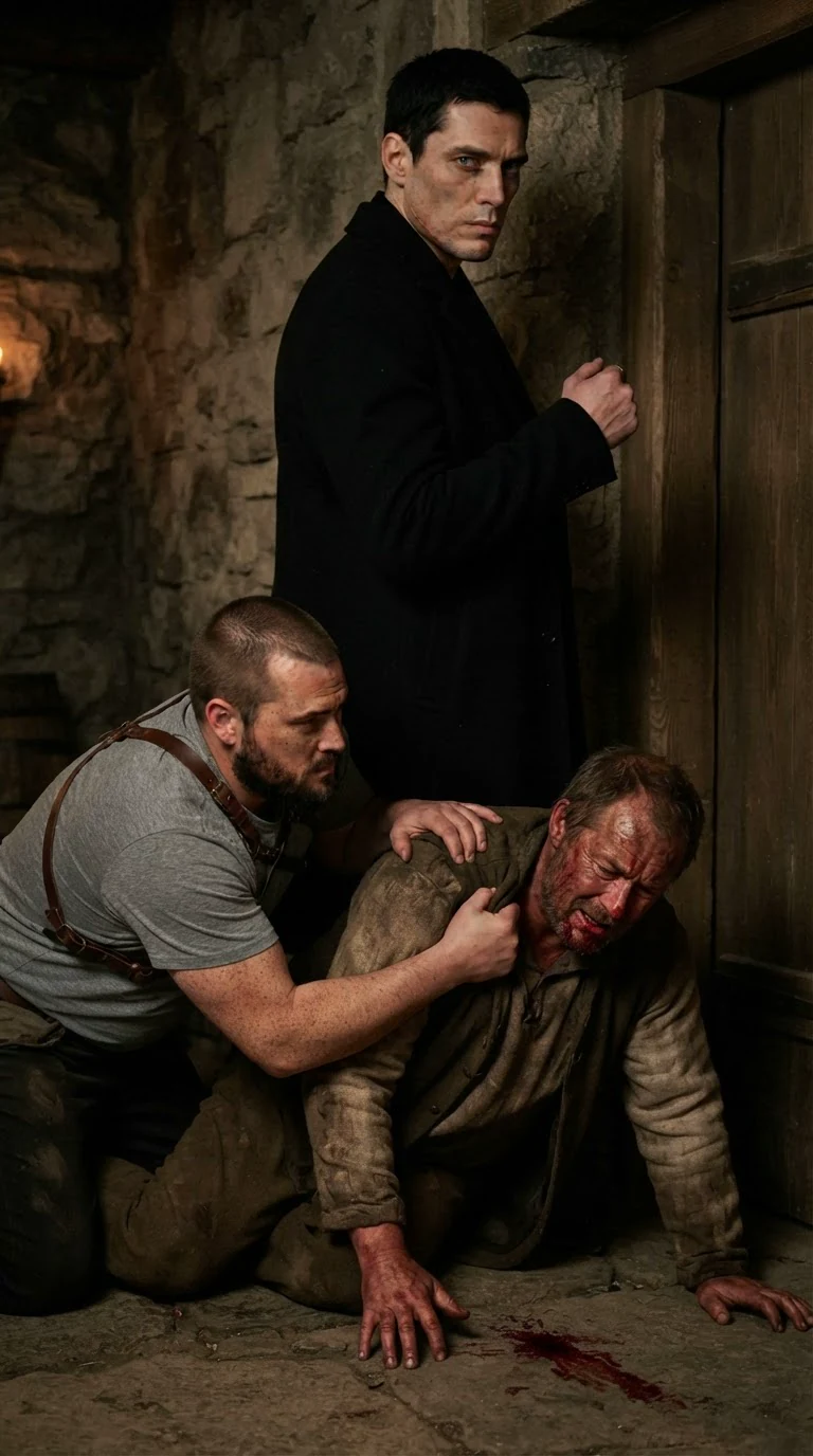 The Alpha drops the man and turns away while the Beta drags him out.