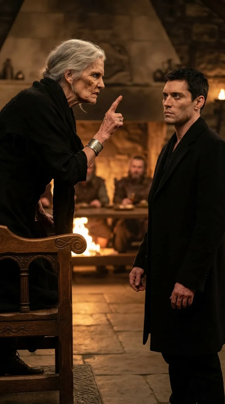 The elder points a thin finger at the Alpha across the hearth.