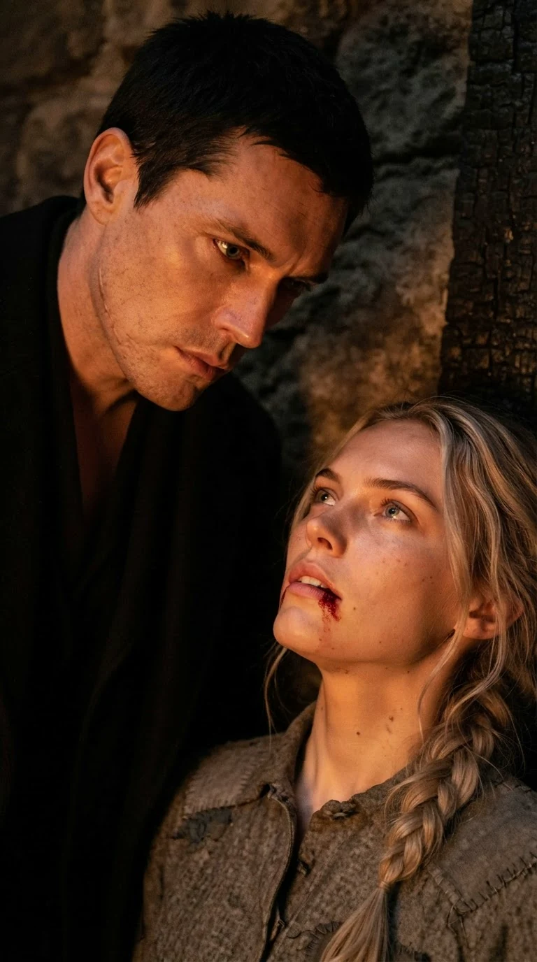 Close on the Alpha's grey eyes studying the bleeding young woman's upturned face.