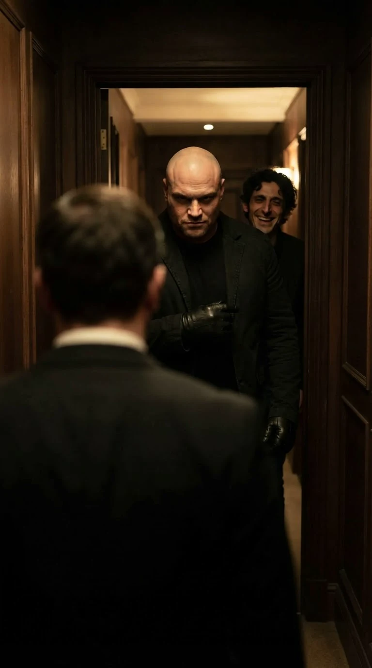 Ennio sneers from the doorway with Tullio laughing behind him.