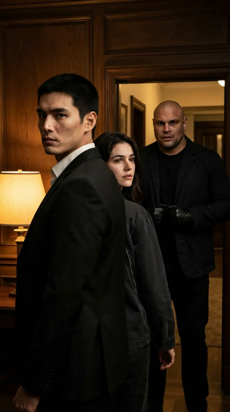 Saverin turns on Ennio, cold and protective, Zara behind him.
