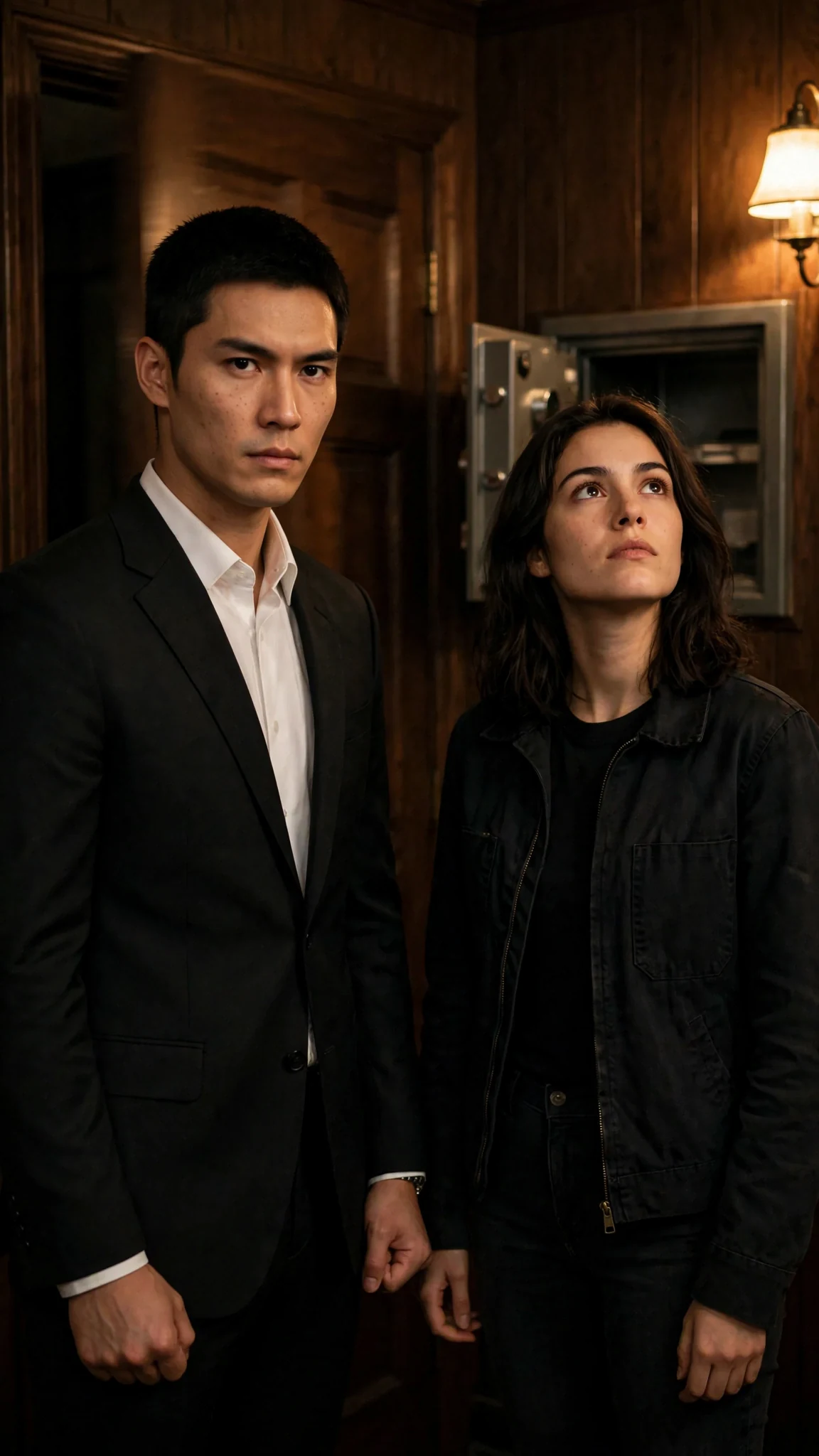 The door shuts, leaving Saverin and Zara alone in the small room.