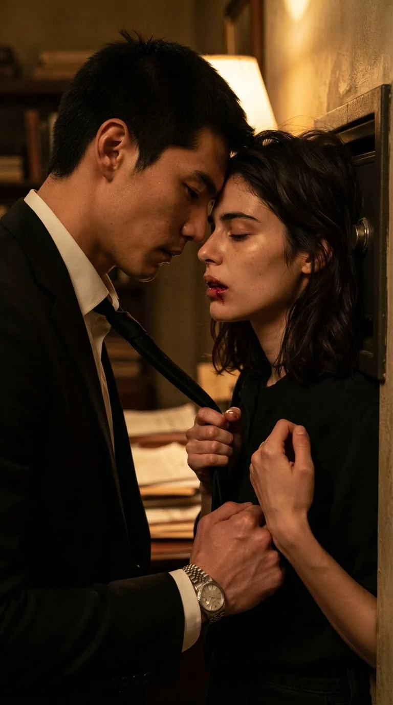 Foreheads together, Saverin's breath hard, Zara's eyes closed.