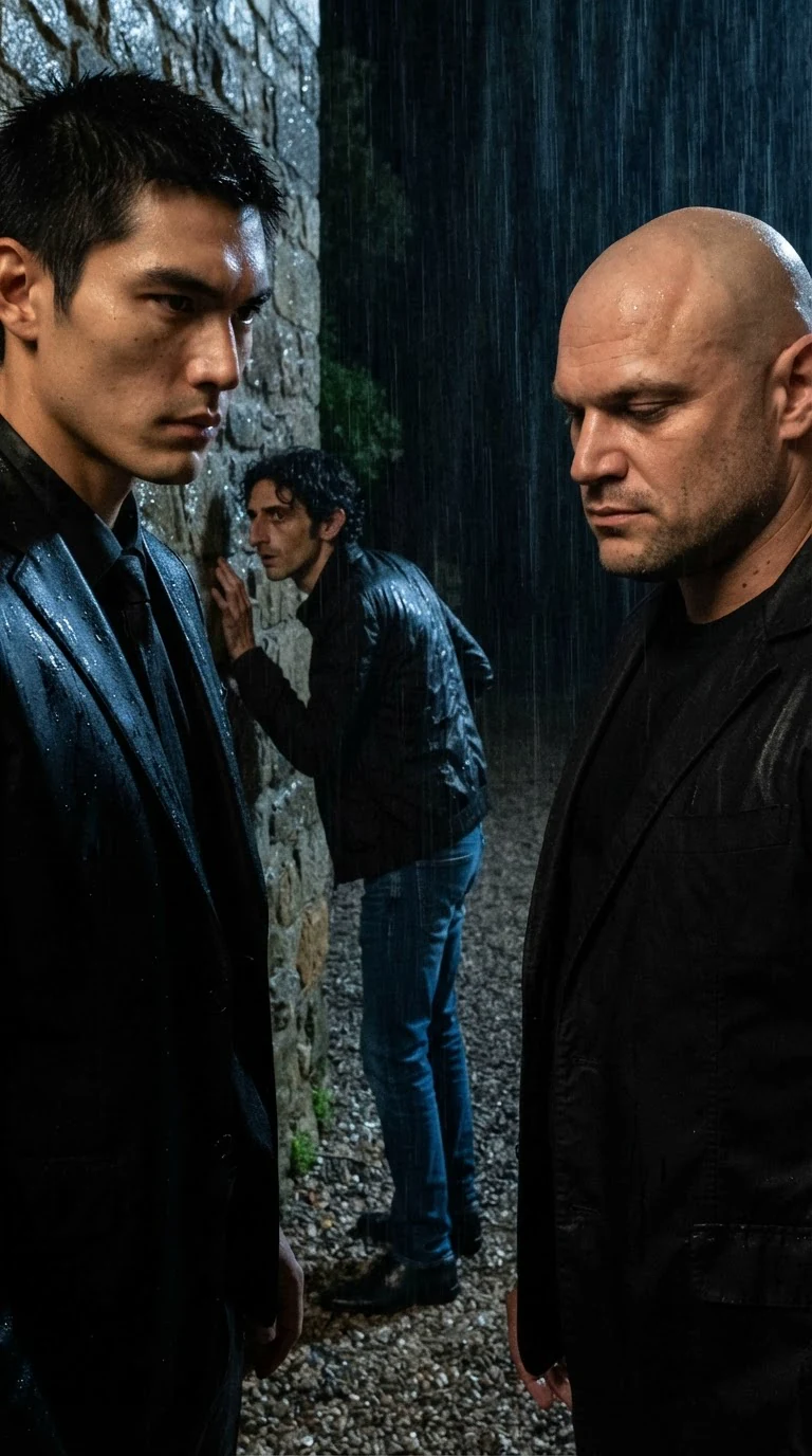Saverin stands over Ennio, Ennio's mouth shut, Tullio looking at the wall.