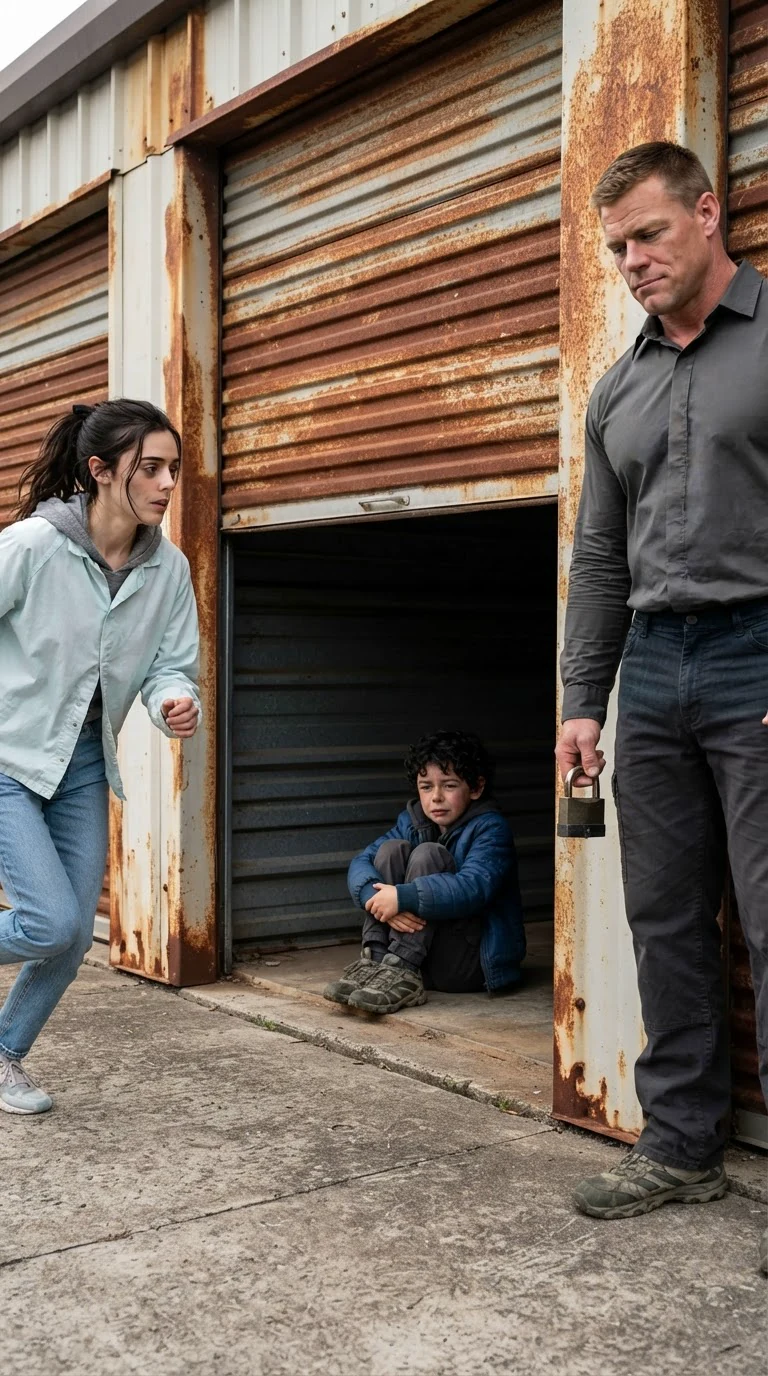 Arlen rolls up the storage door and Cal is curled on the concrete floor.