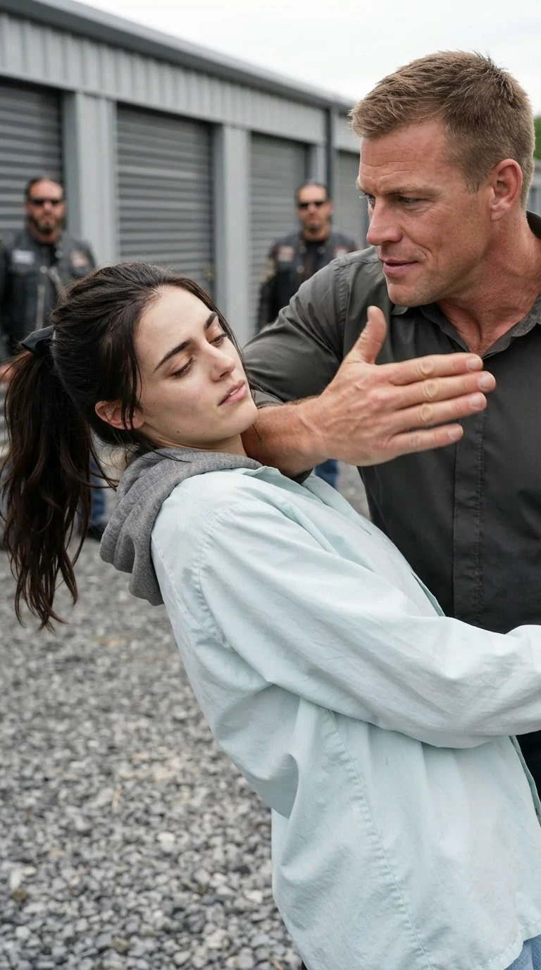 A man's open hand swings toward a woman's face as she flinches.