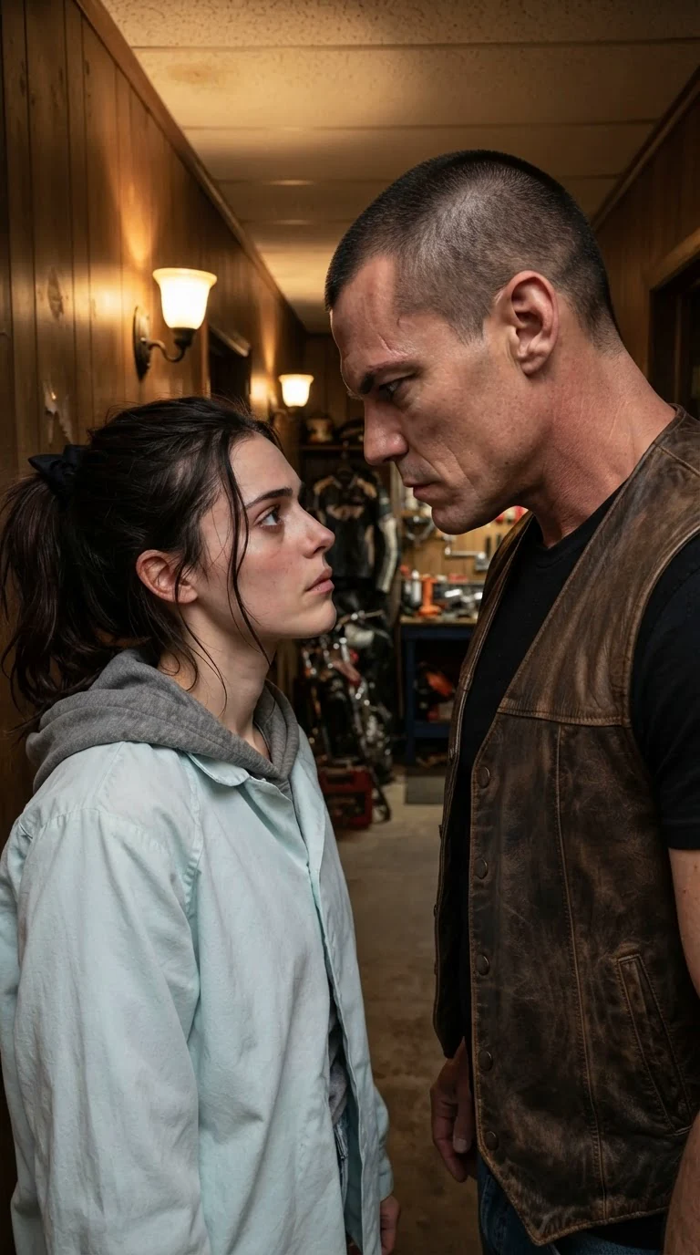 A tall man steps closer, his voice low, a woman looking up at him with anger and heat.