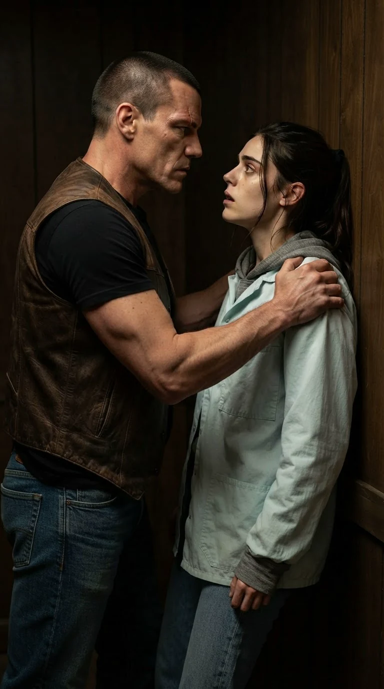Kade shoves Dara back into the wood wall.