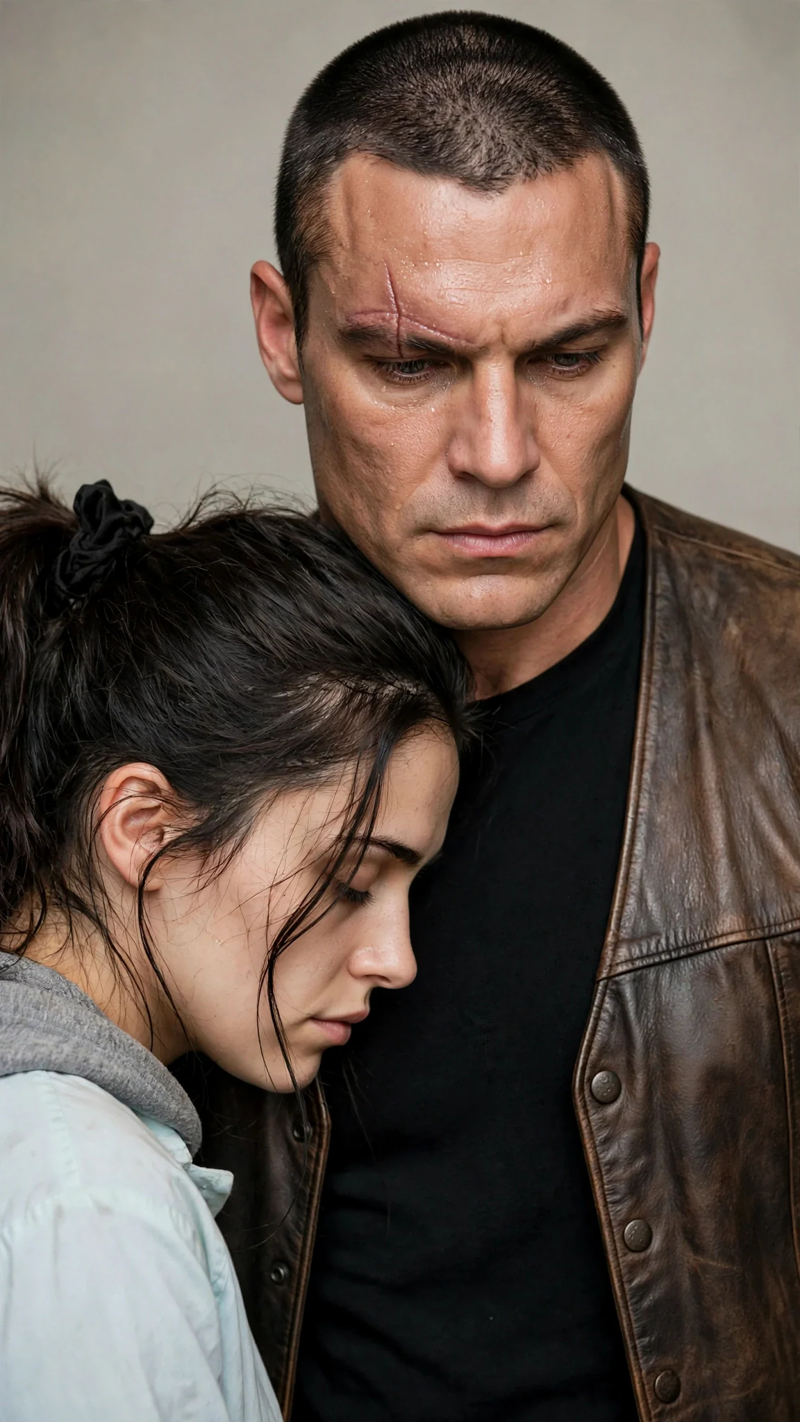 Close on Kade's hard face over Dara's shoulder.