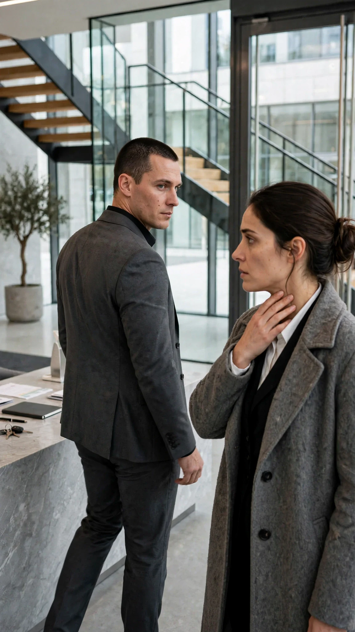 Coren walks toward the stairs. Talia watches him go.