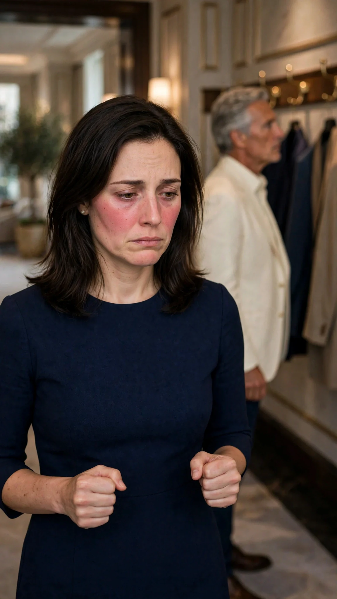 Camille walks alone toward the coat room, her face hot with humiliation.