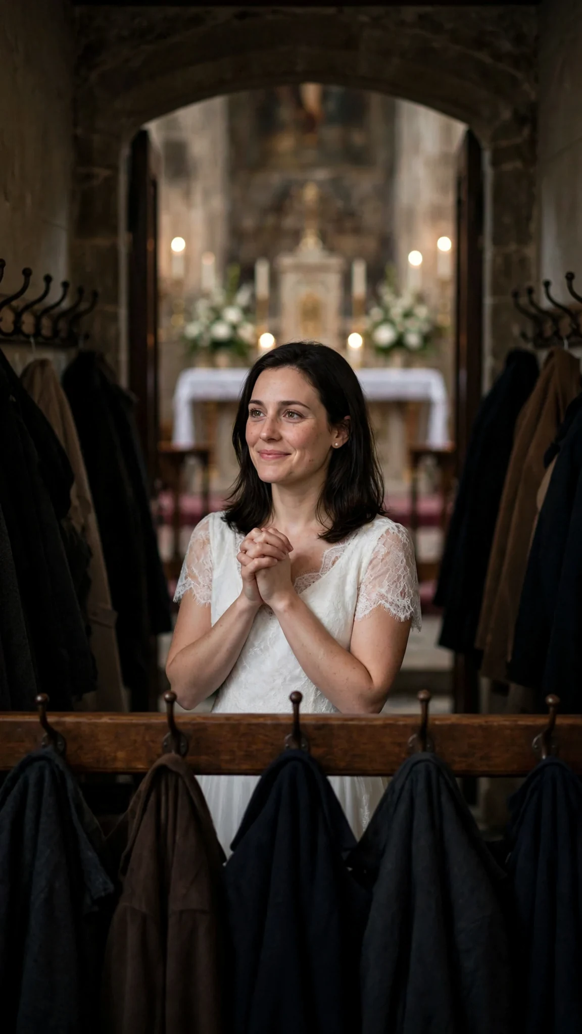 Camille sees a blurred memory of herself as a bride at the altar.