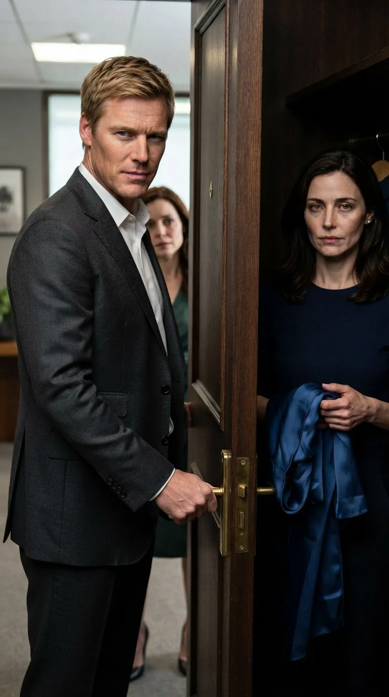 Graham opens the office door and finds Camille standing there with the fallen wrap.