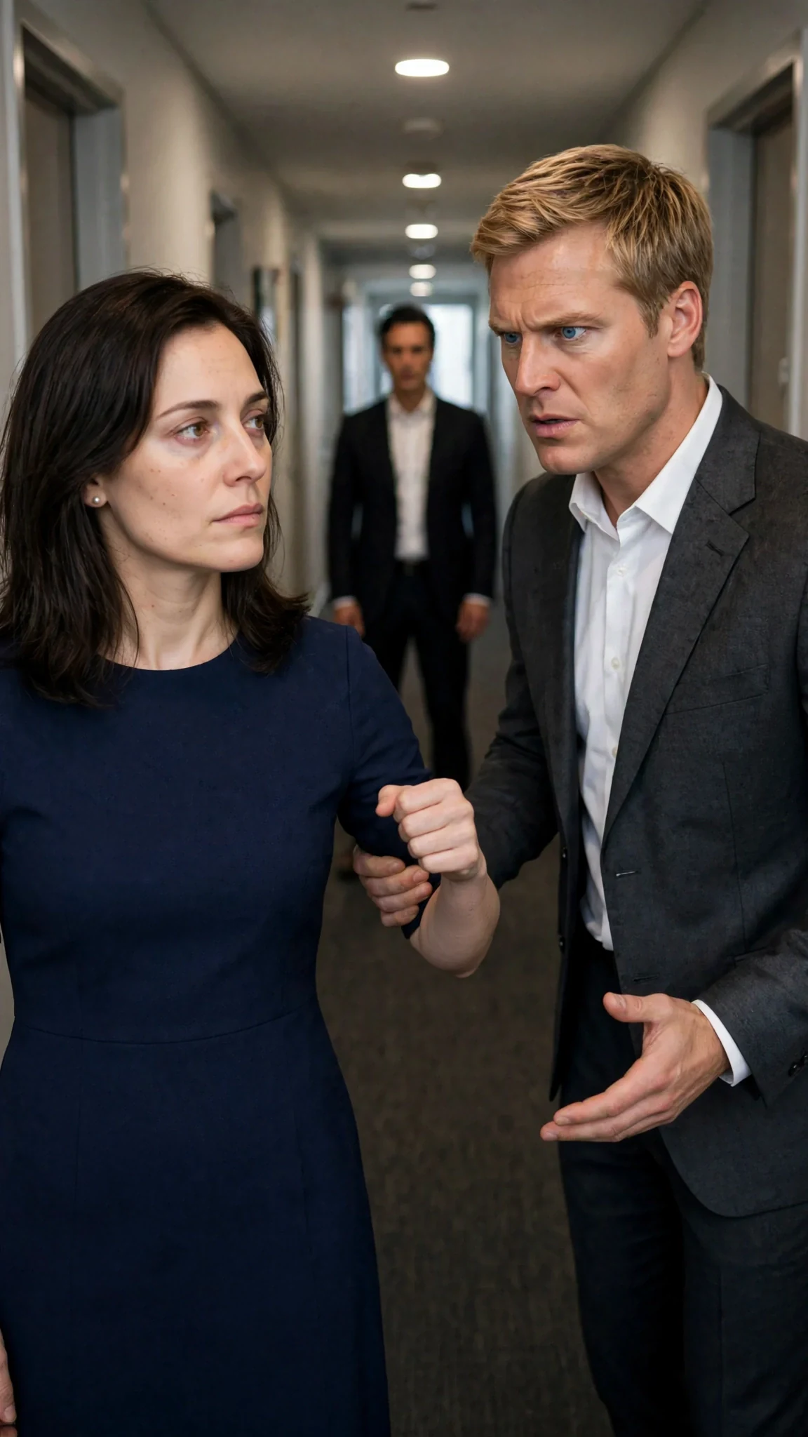 Camille pulls her arm free and speaks to Graham with steady defiance.