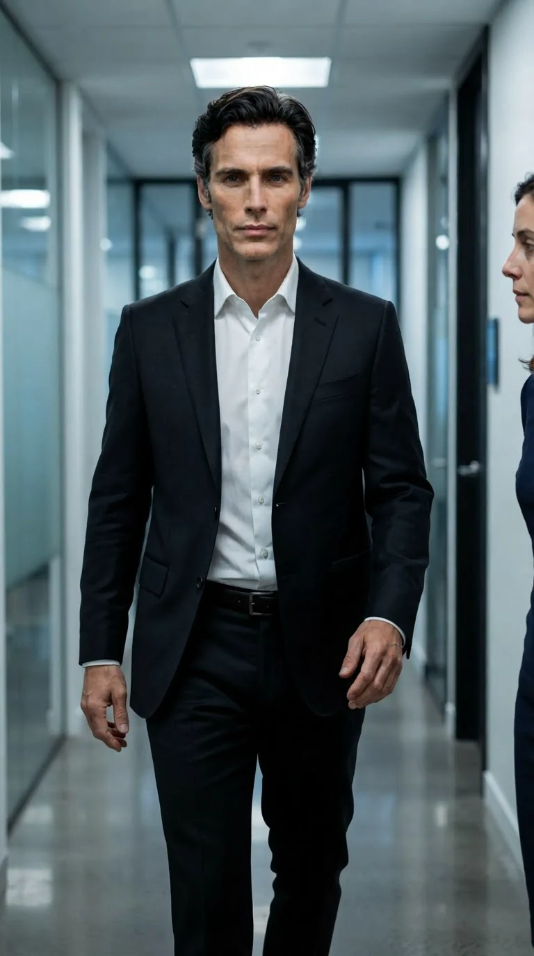 The man steps closer, speaking plainly, his gray eyes steady on her.