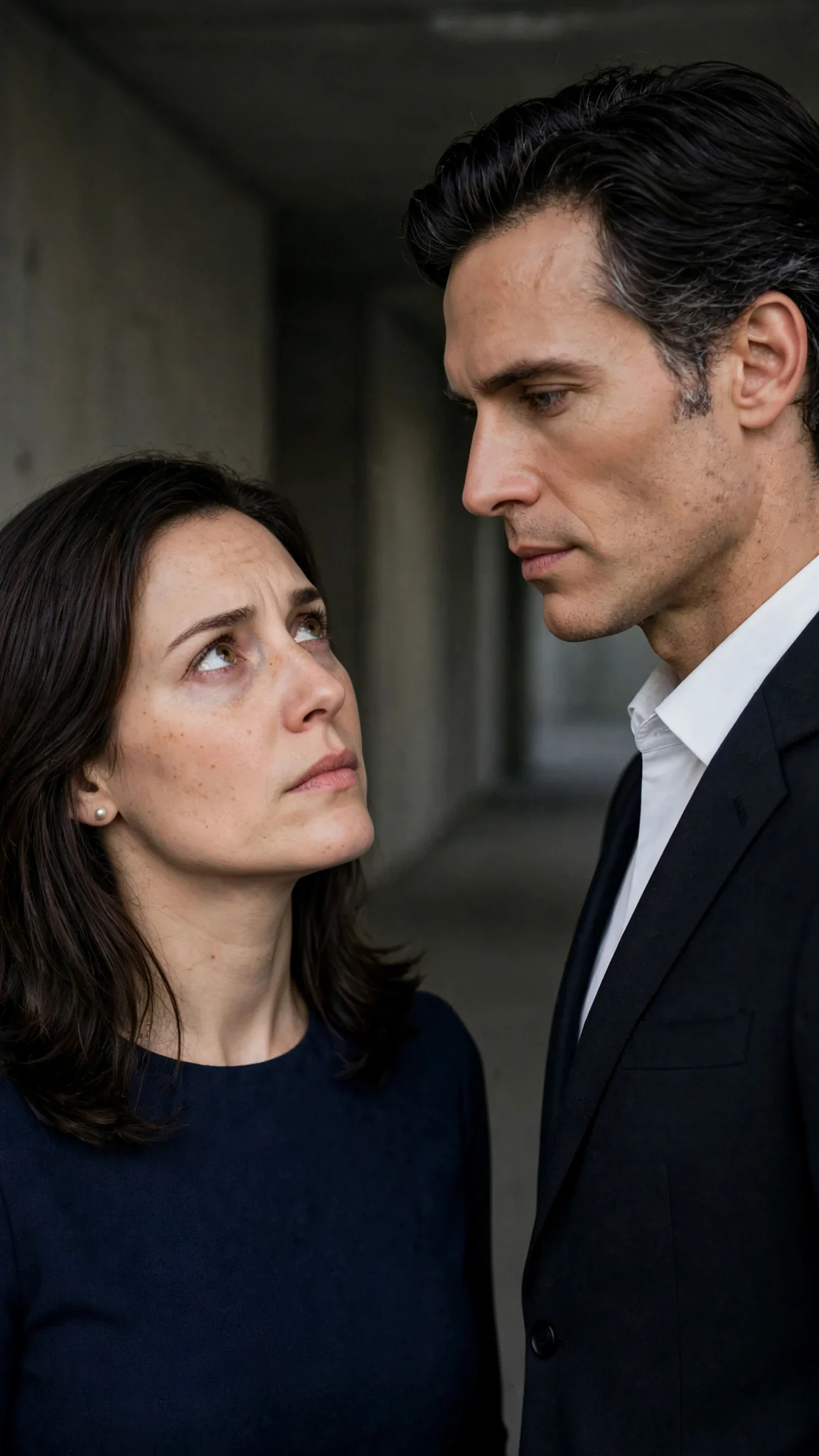 She stares up at him, searching his face for pity and finding none.
