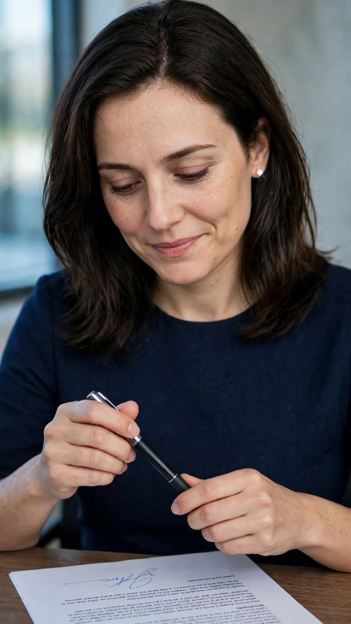 A small, mean smile crosses her face as she caps the pen.