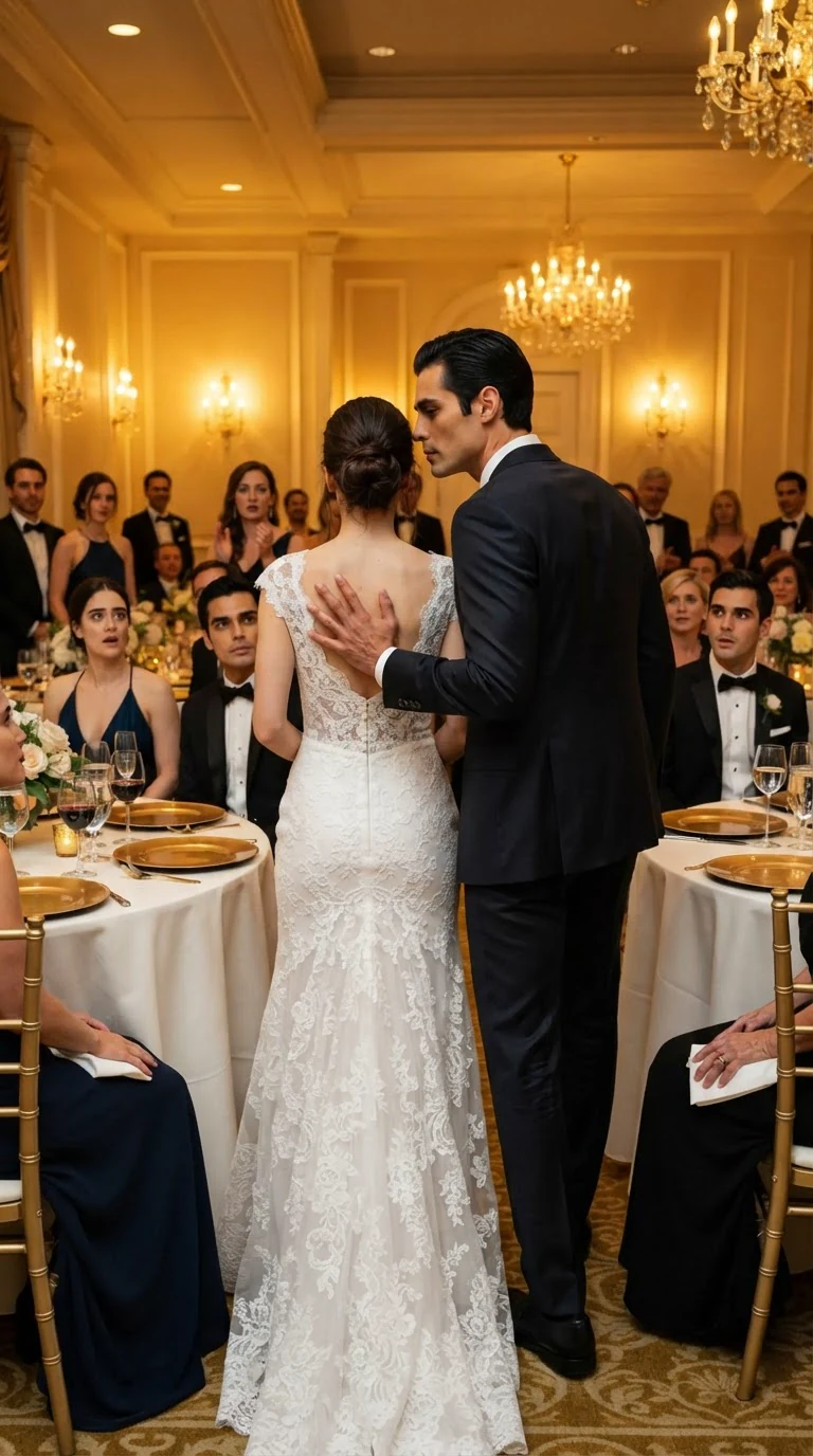 Lola walks stiffly through the hall with Dante's hand at her back.