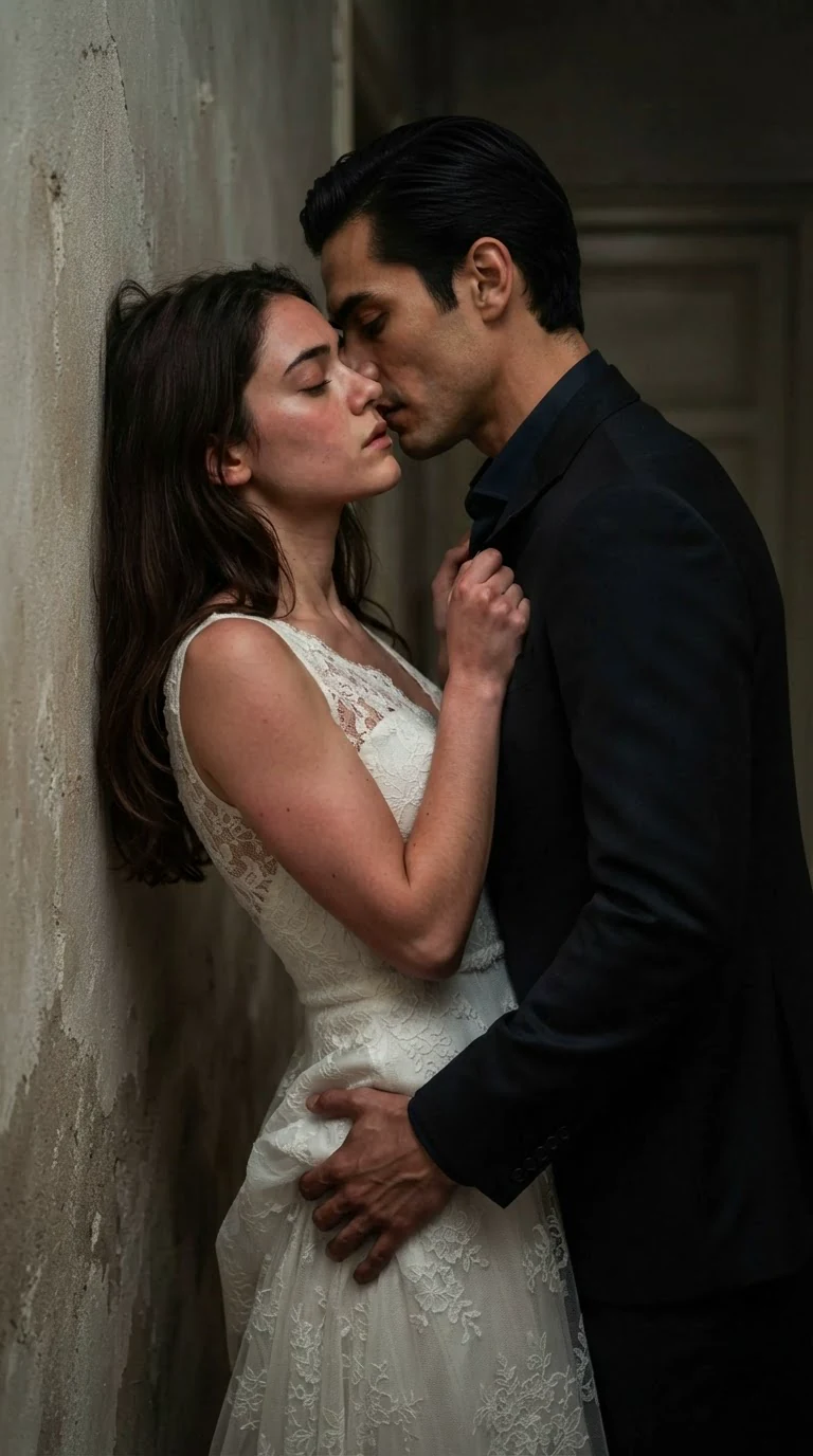 Lola pulls Dante closer by his shirt, her body arching off the wall.