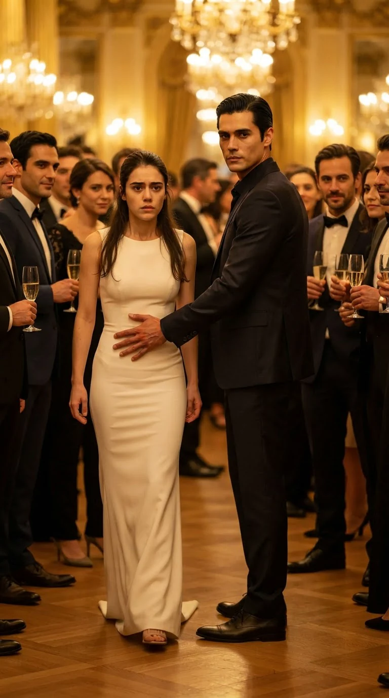 Dante steers Lola back into the crowded gold hall with his hand flat on her back.