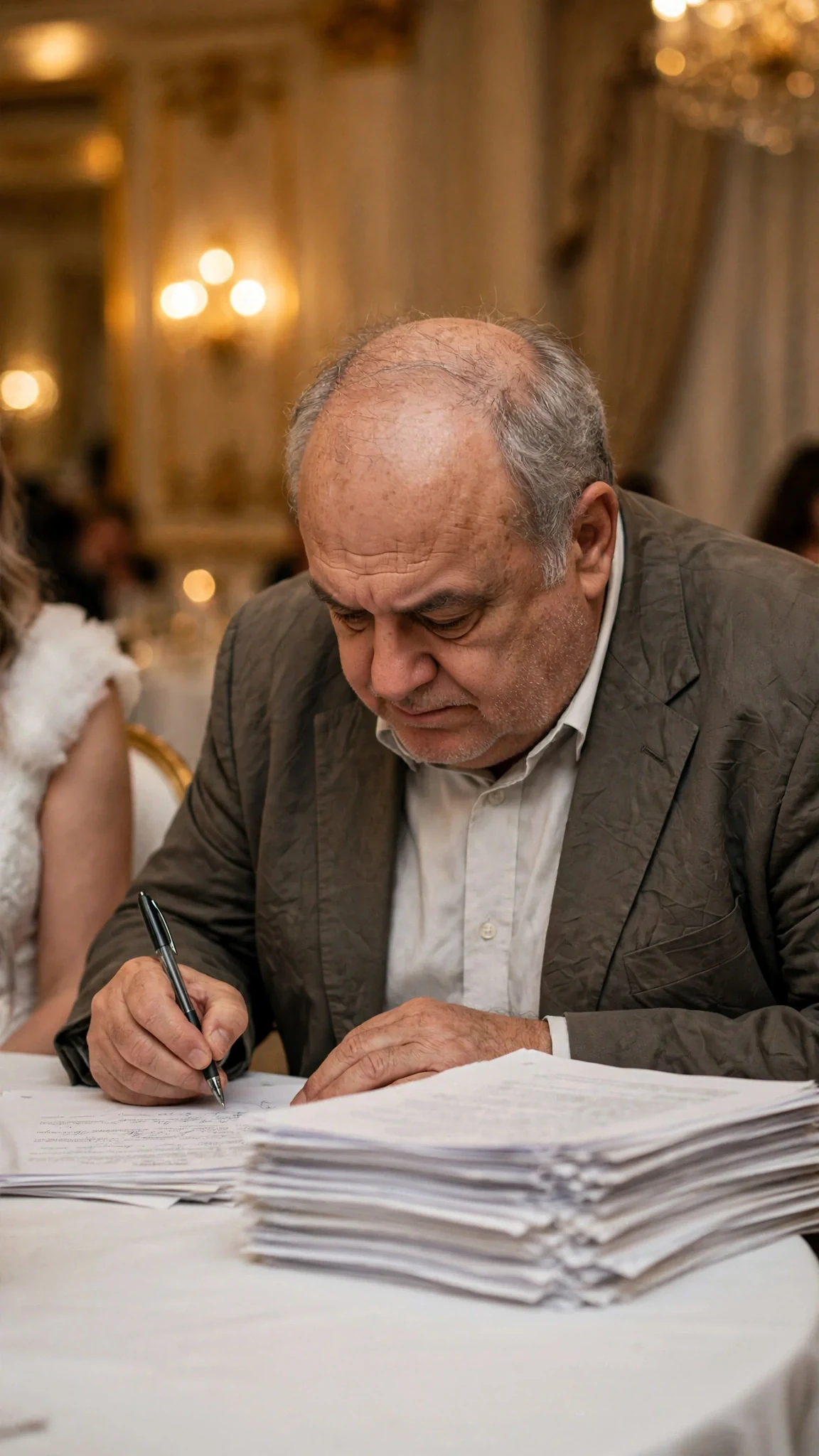 Enzo signs the contract quickly without reading it, eyes on the table.