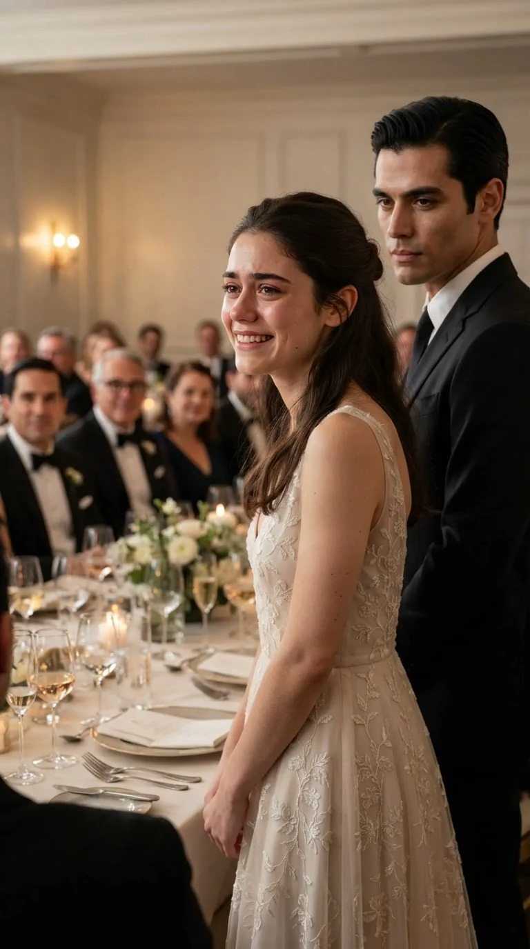 Lola smiles at the room with tears in her eyes, hands shaking under the table.