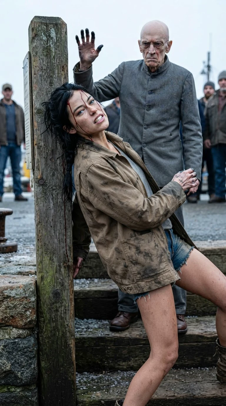 Aria slams back into the notice post with blood at her hairline.