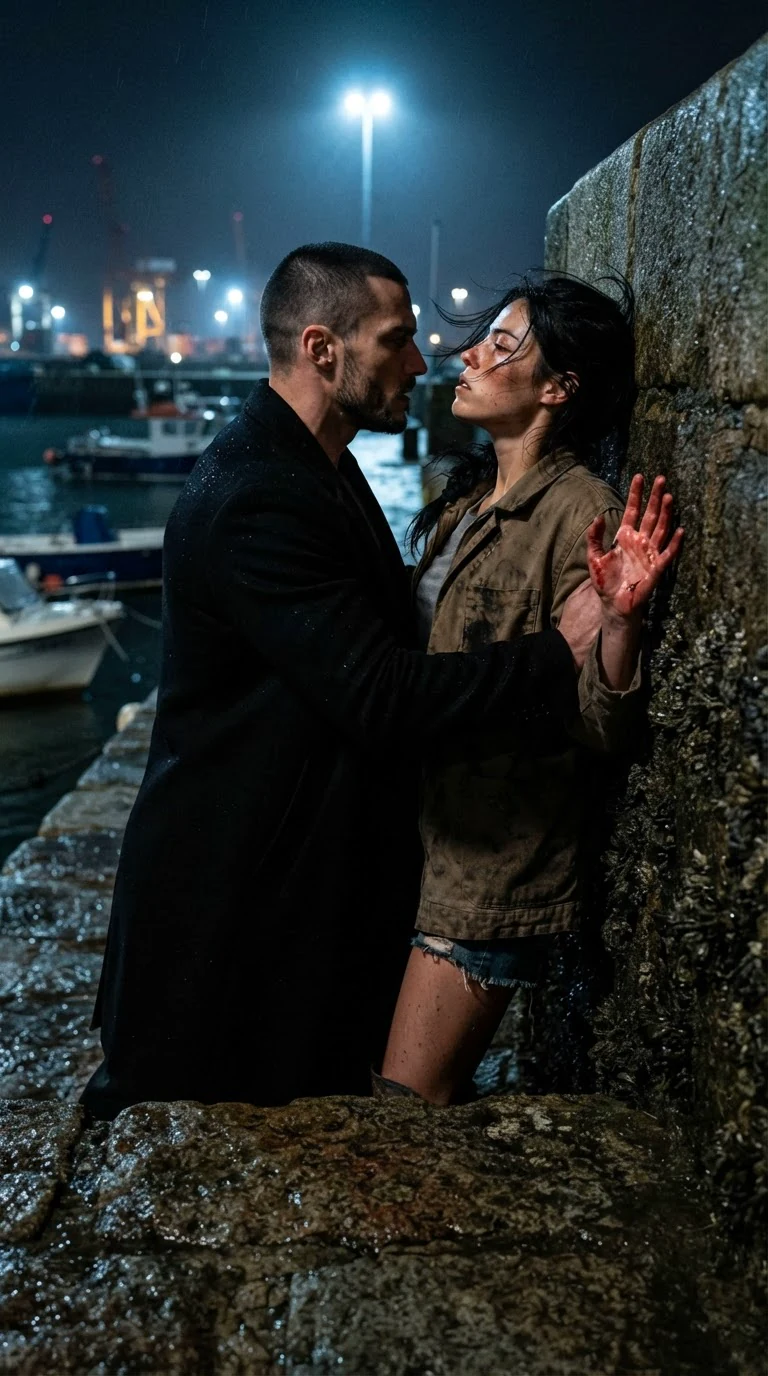 Galen walks Aria backward until her shoulders hit the stone sea wall.