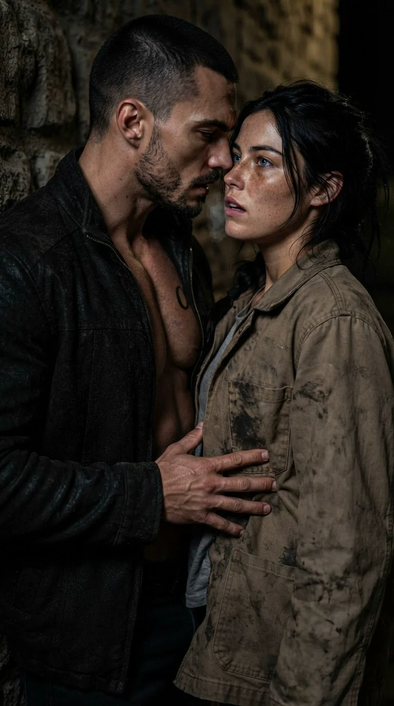 Galen's hand slides under the hem of Aria's shirt over her ribs.