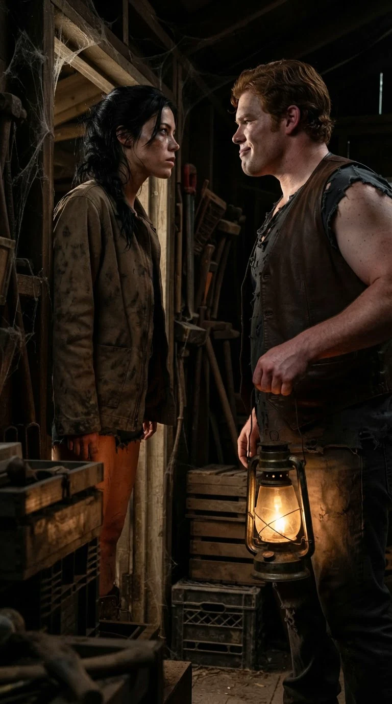 Aria stands in front of Jarvis, chin up, while he looms over her.