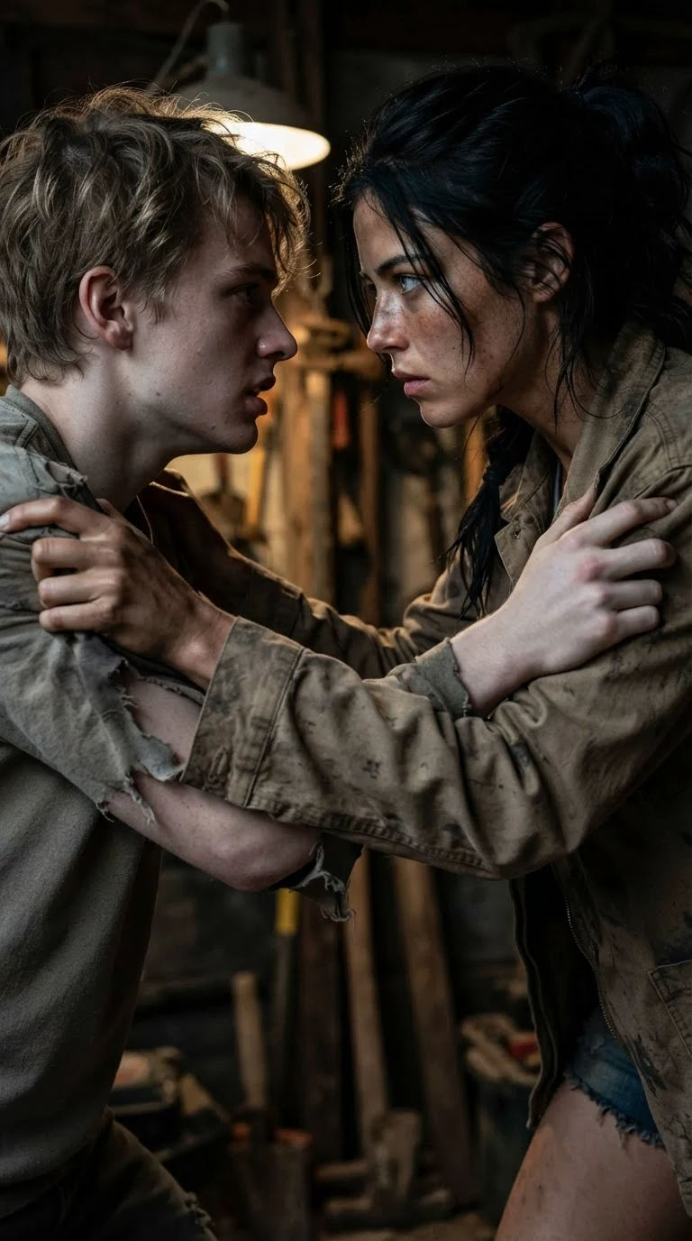 Aria grips Oren's shoulders and makes her promise to keep him safe.