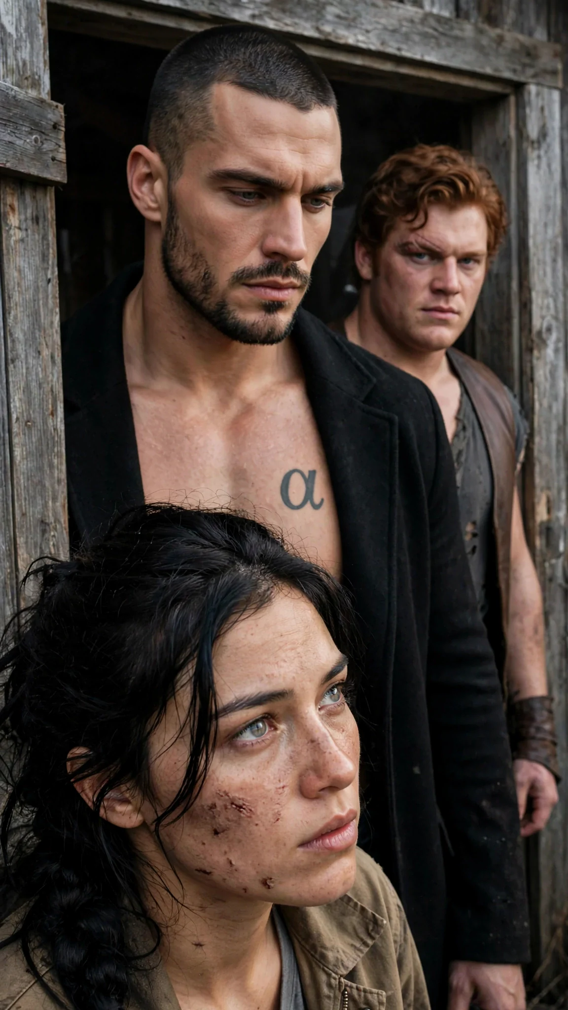 Galen fills the shed doorway with Jarvis and another enforcer behind him.