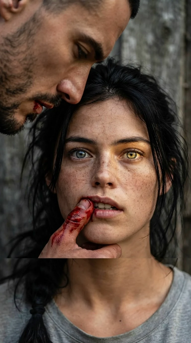 Galen's thumb drags over Aria's split lip, her eyes catching a strange gold light.