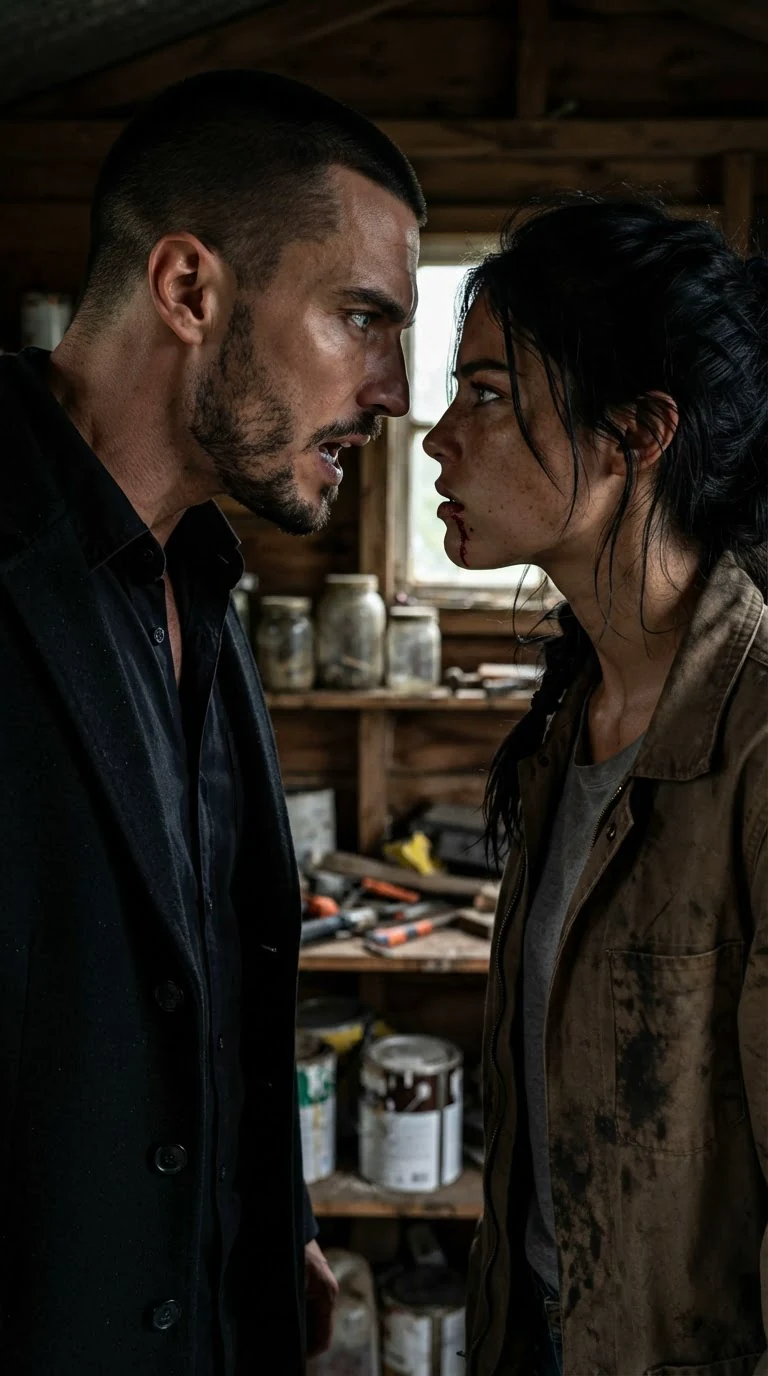 Galen and Aria nose to nose, her jaw set, his mouth open on a challenge.