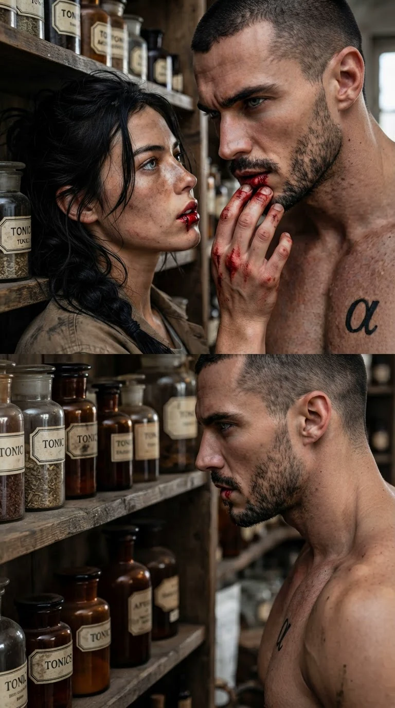 Galen pulls back and wipes Aria's blood from his mouth, giving her the choice.