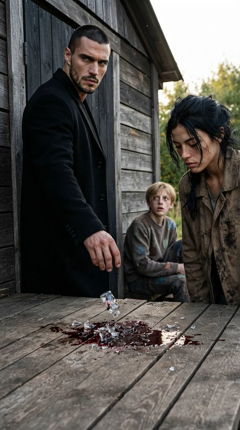 Galen drops the crushed vial at Aria's feet as she stares at the glass on the boards.