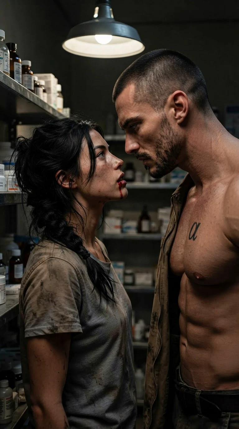 Galen stands close to Aria, laying out his terms in a low voice.