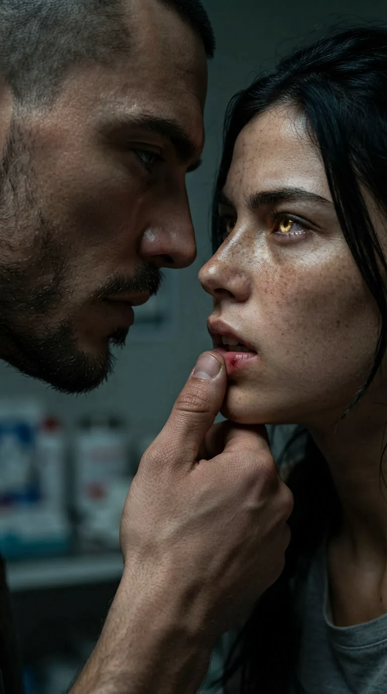 Galen drags his thumb along Aria's split lip, and her eyes flare gold.